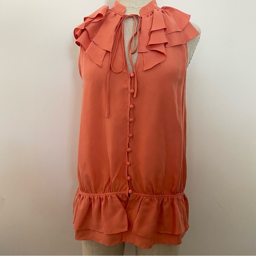 Loft Coral Silk Ruffled Sleeveless Blouse
